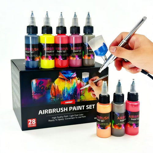 28 color airbrush acrylic paint set with bottles and airbrush