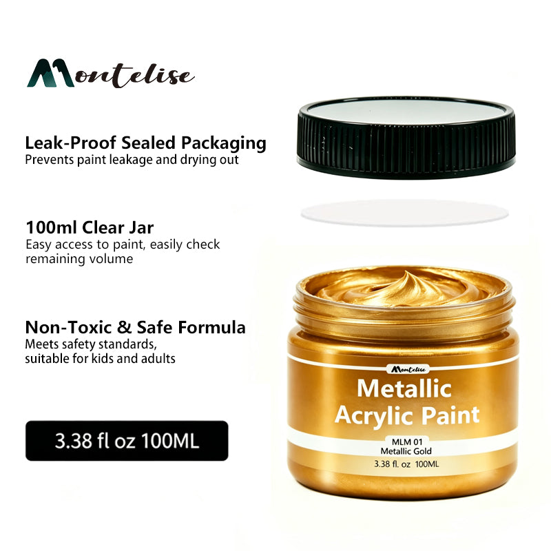 Montelise metallic acrylic paint 100ml sealed jar packaging