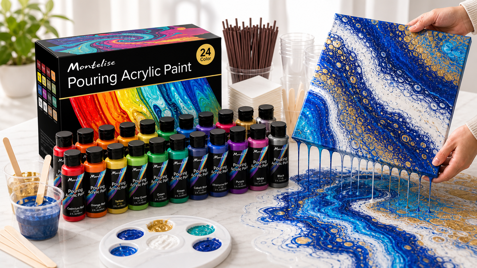 Montelise acrylic pouring paint set with 24 fluid art colors
