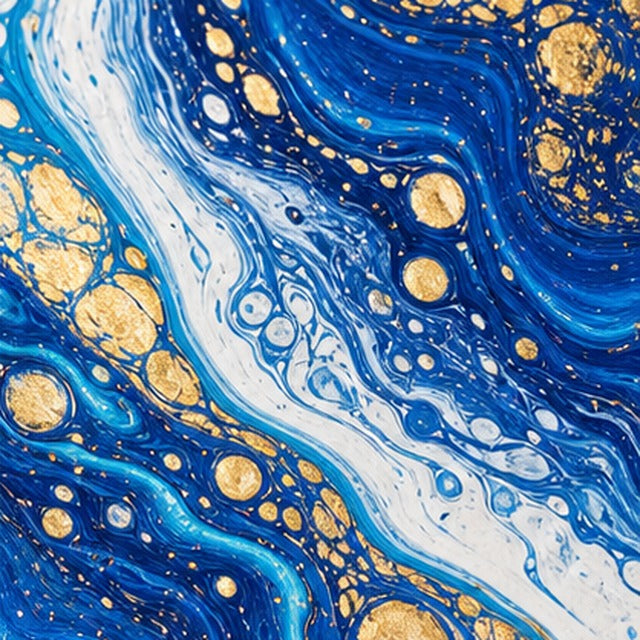 Finished blue and gold fluid acrylic art bloom